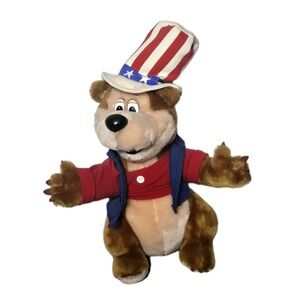 Vintage Patriotic Bear Plush Stuffed Animal Top Hat Red White Blue Collectible